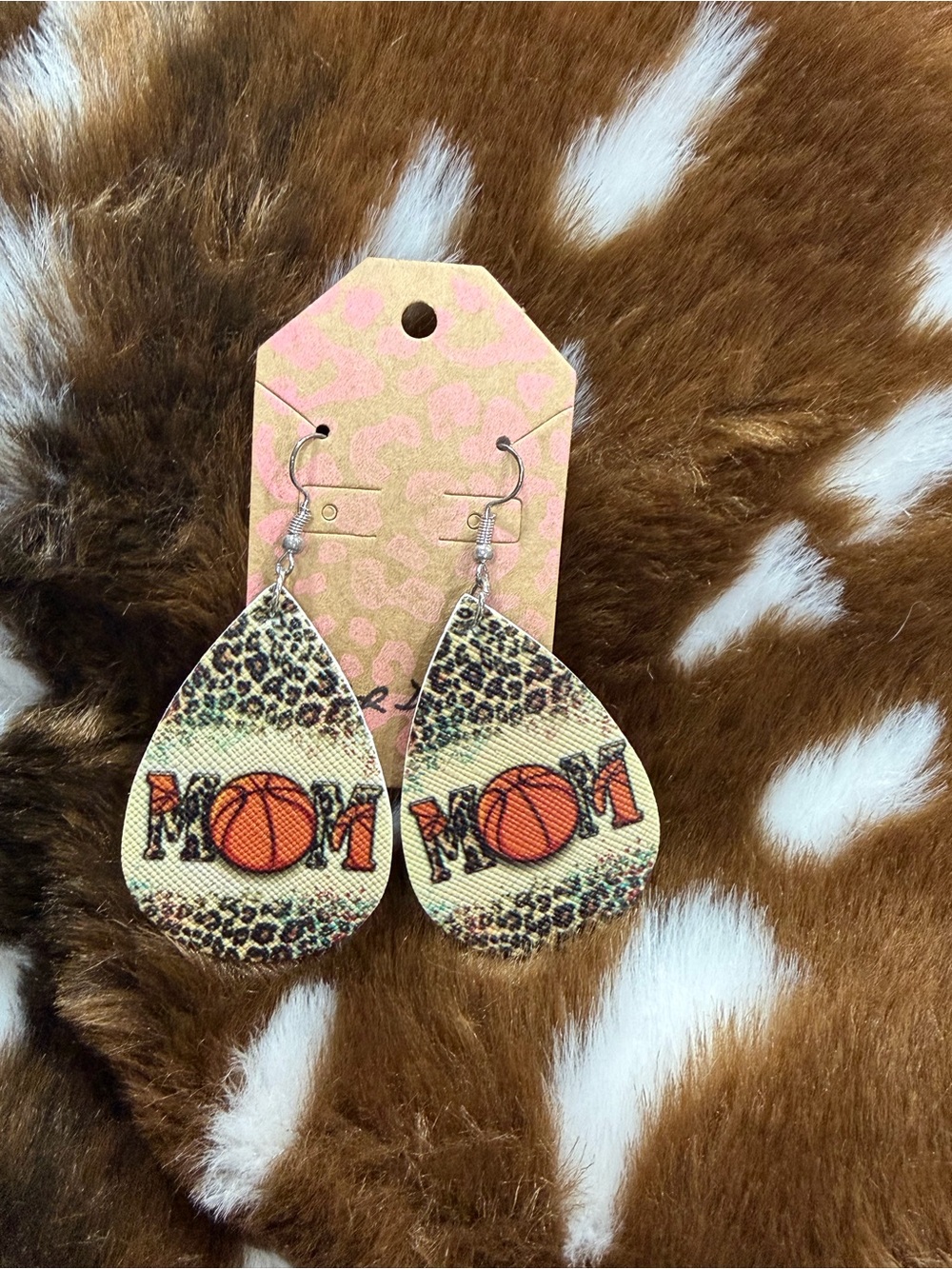 Basketball MOM Leopard Teardrop Earrings - Orange & Brown